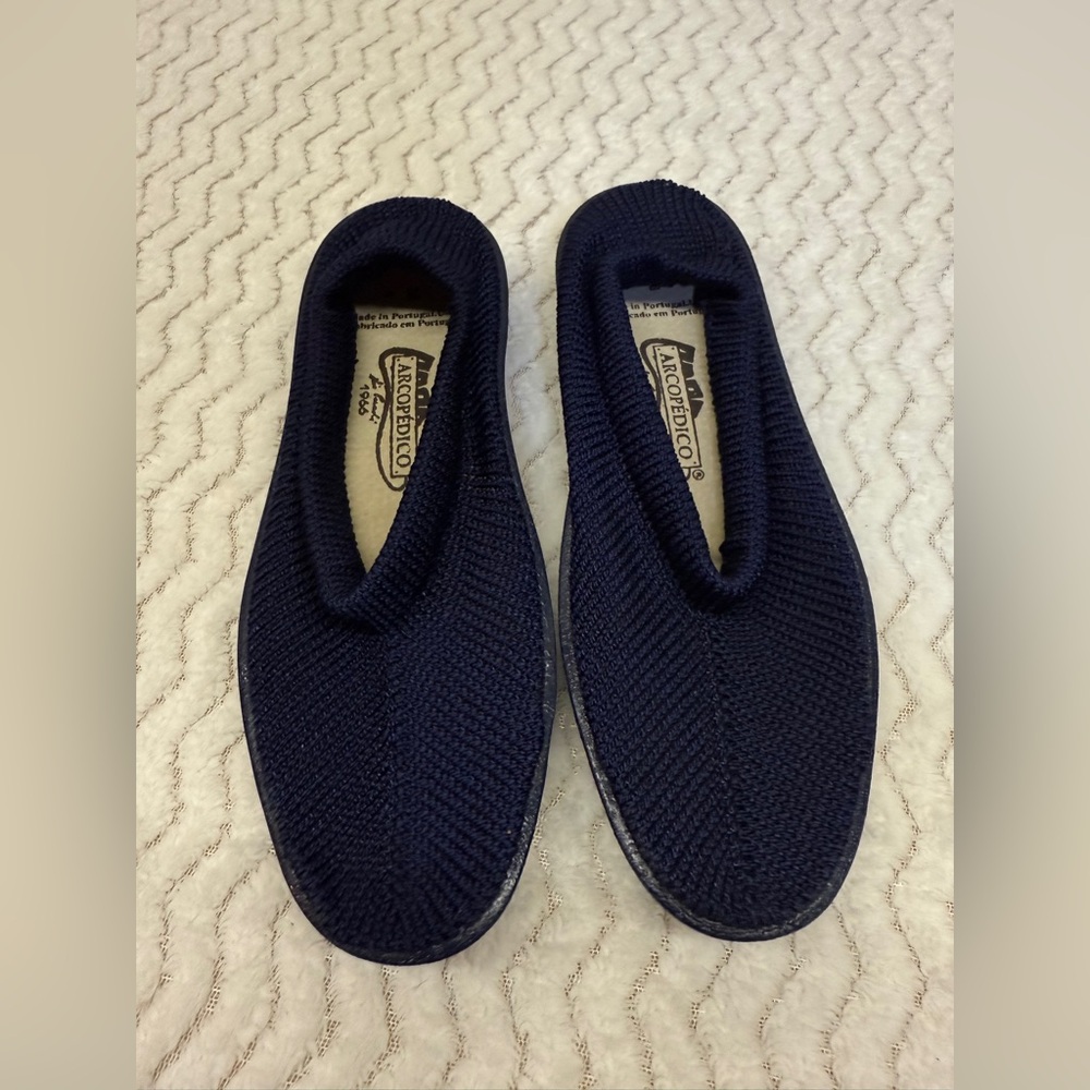 Arcopedico Navy Blue Stretch Knit Mesh Slip On Breathable Comfort Shoes Sz 38